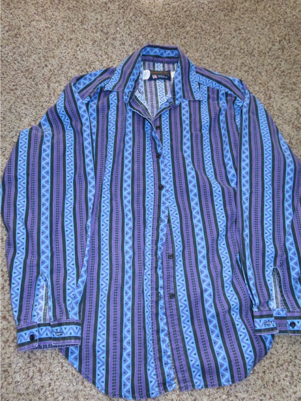 Men's Striped vintage panhandle slim Geometric Button-Up Shirt - Blue & Purple